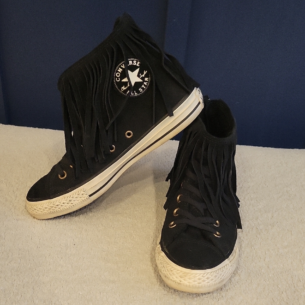 Converse Women's Black Suede Fringe Sneakers